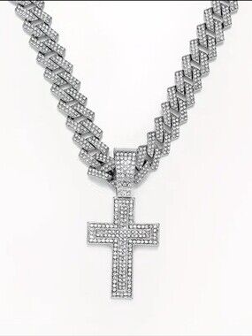 Men 27" Length Silver Plated Hip Hop Style silver With Rhinestones